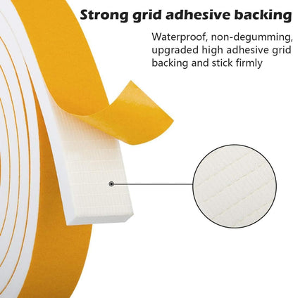 ToLanbbt White Door Window Weather Stripping Self Adhesive Foam Tape High Density Foam Sealing Strip Window Insulation Weatherproof Gasket Tape for Doors and Windows (1/2" W X 1/8" T X 16.5')