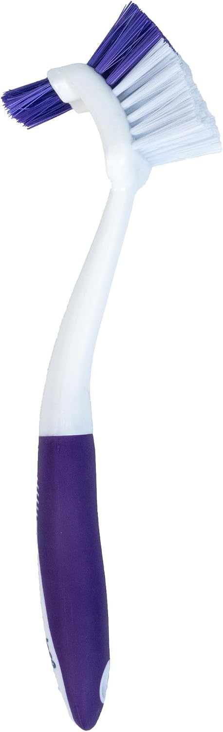 Fabuloso Cleaning Brush, Compact Hand Scrub Brush with Easy Grip Rubber Texture for Kitchen, Bathroom, Tile, Baseboards and Floors, Firm Bristles for Indoor Surface Cleaning, White & Purple, 6 Inch