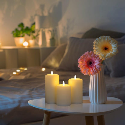 ANGELLOONG Flickering Flameless Candles, Realistic Battery Operated Candles with Remote and Timer, Set of 3 LED Candles for Room Fall Home Wedding Decor Centerpieces Table Party Valentines Decorations
