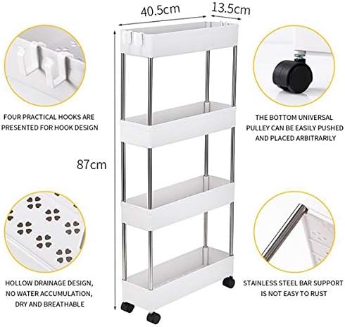 Slim Storage Cart, Rolling Cart Bathroom Organizer Kitchen Storage Carts 16 x 5.1 x 34.5inch, for Kitchen, Bedroom, Office, Laundry Room, Small Narrow Spaces