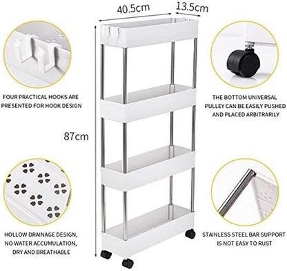 Slim Storage Cart, Rolling Cart Bathroom Organizer Kitchen Storage Carts 16 x 5.1 x 34.5inch, for Kitchen, Bedroom, Office, Laundry Room, Small Narrow Spaces