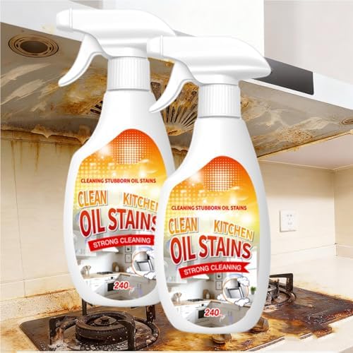 Clean Up Kitchen Oil Stains Spray, FIELL Oil Stains Clean Up Kitchen, Heavy Oils Stain Cleaner Kitchens, Degreaser Cleaning Heavy Duty, Multi Functiona Foam Cleaning Spray, 240ML/8.45OZ (2PC)
