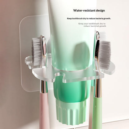 Wall Mounted Toothbrush Holder 2 Pack, No Drill Self Adhesive 6 Slots Clear Waterproof Bathroom Organizer for Electric Toothbrush