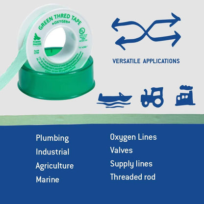 Gasoila Green PTFE Thread Seal Tape – Professional-Grade High-Density Thread Tape for Oxygen Lines – Leak-Proof Seal, Non-Toxic (1/2 Inch x 260 Inch Roll)