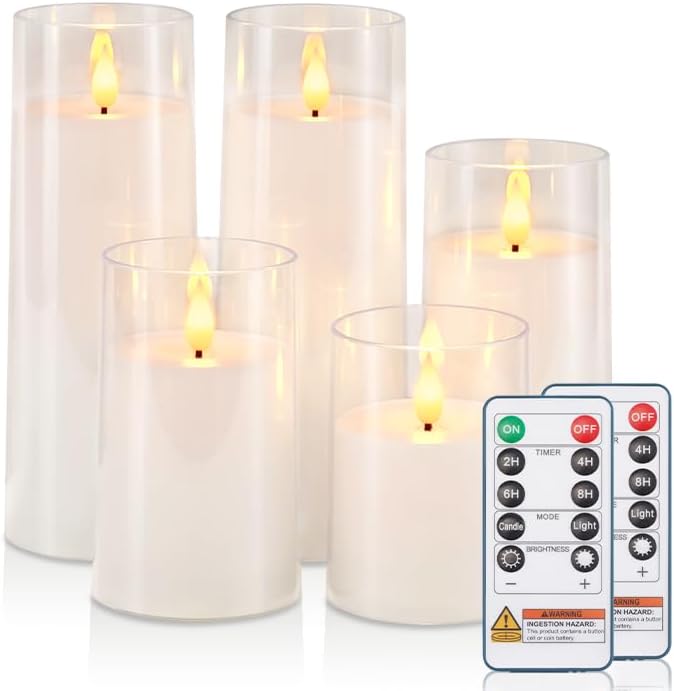 Raycare Flameless Candles Battery Operated with Remote Timer, Acrylic Flickering LED Pillar Candle for Christmas, Wedding, Home Decor, Gift for Family and Friend, White, Set of3