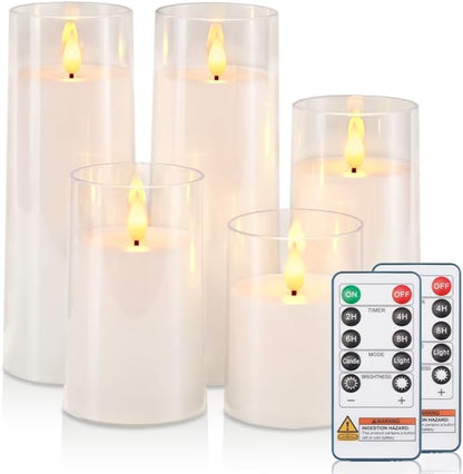 Raycare Flameless Candles Battery Operated with Remote Timer, Acrylic Flickering LED Pillar Candle for Christmas, Wedding, Home Decor, Gift for Family and Friend, White, Set of3