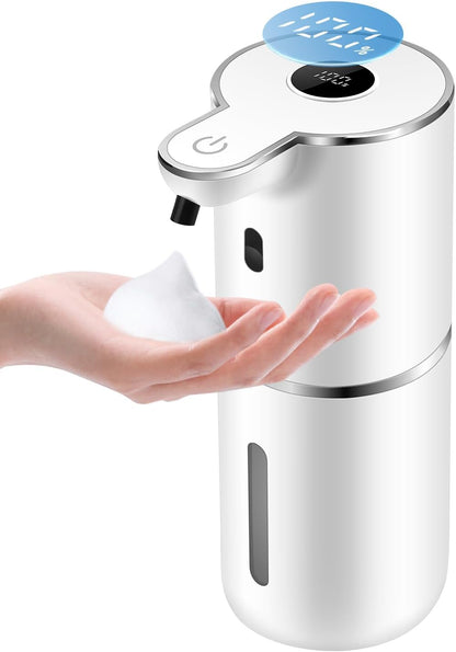Automatic Foaming Soap Dispenser 12.8oz, Rechargeable & 6 Levels Foaming Adjustable with Digital Display, Wall Mount, Waterproof, Touchless Hand/Dish Soap Dispenser for Kitchen, Bathroom, Hotel
