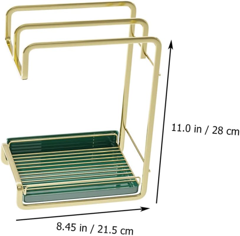 Cabilock Kitchen Wall Mounted Iron Draining Rack with Triple Rods for Dish Cloth and Sponge Storage Space Saving Tableware Drying Organizer in Gold Practical Kitchen Cleaning Tool Holder