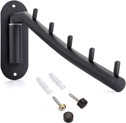 Sumnacon Stainless Steel Clothes Hanger Rack-Wall Mount Garment Hook with Swing Arm, Sturdy Coat Robe Storage Organizer for Laundry Room Bedrooms Clothing Drying Rack with 5 Hooks, Black