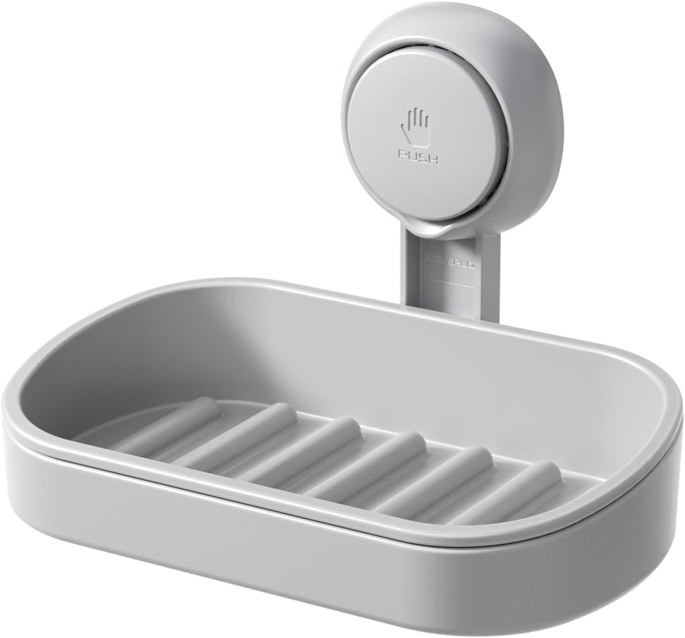 LEVERLOC Soap Dish Holder for Shower Suction Cup Wall Mounted Self Draining NO-Drilling Removable Bar Soap Sponge Holder for Bathroom Bathtub Kitchen Sink Waterproof Strong Vacuum Suction Adhesion