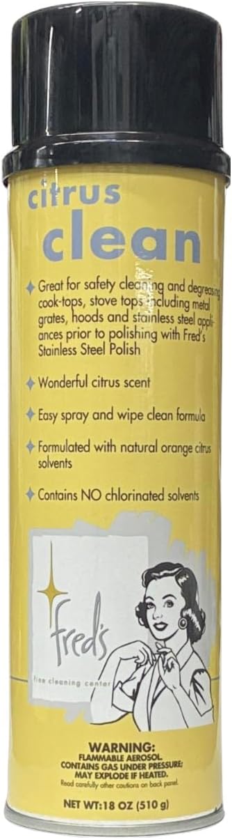 Fred's Citrus Clean Natural Orange Degreaser Spray - Heavy Duty Kitchen Cleaner for Stoves, Grills, Stainless Steel & Multi-Surface - Foaming Formula, Fresh Citrus Scent, 18 oz