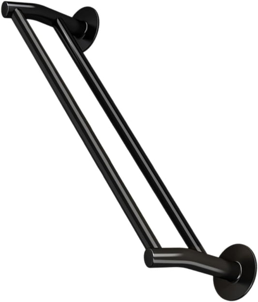 Milisten Dual-Pole Towel Rack Aluminum Alloy Nail-Free Bathroom and Kitchen Towel Organizer 40cm Black Wall-Mounted Storage Holder and Cleaning Cloths