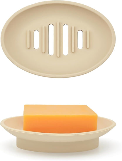 2 Pack Silicone Bar Soap Holder for Shower, Self-Draining Black Soap Dish Tray for Bathroom Sink, Kitchen Counter, Shower Niche/Shelf, Bathtub, Easy Cleaning Simple Oval Soap Saver Stand