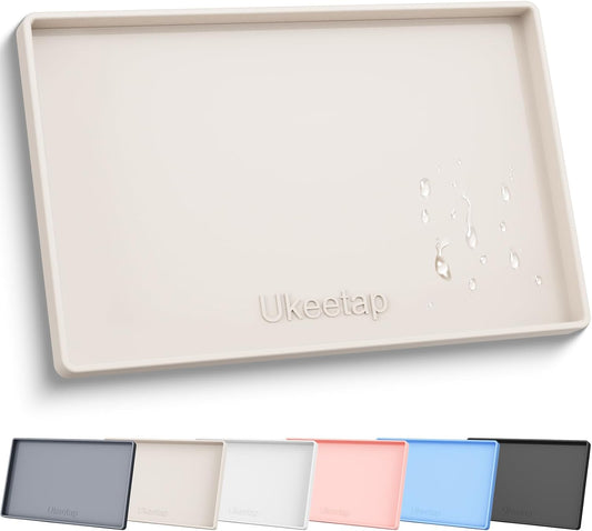 ukeetap Extra Thick Silicone Mat Waterproof with Raised Edge 19” x 12”, BPA Free Non-Slip Dog & Cat Food Mat, Feeding Mat for Food and Water Bowls, Spill Proof Mat to Protect Floors, Black