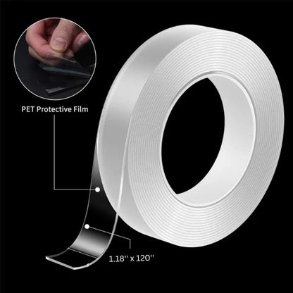Wise Nano Double Sided Tape – Heavy Duty, Reusable, Washable, Strong Adhesive Gel Grip for Walls, Carpets, Home, Office, Removable Mounting Tape – 1.18" x 120"