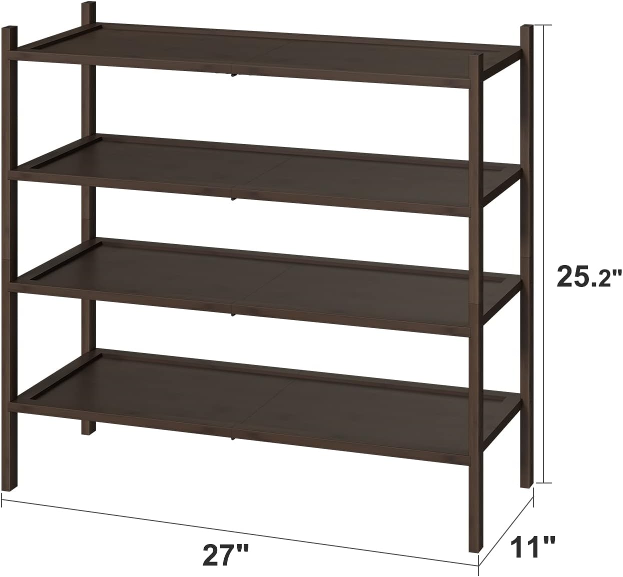 kiplant Small Shoe Rack, 4-Tier Bamboo Wood Shoe Rack for Entryway, Stackable Shoe Organizer for Hallway Closet, Free Standing Shoe Racks for Indoor & Outdoor