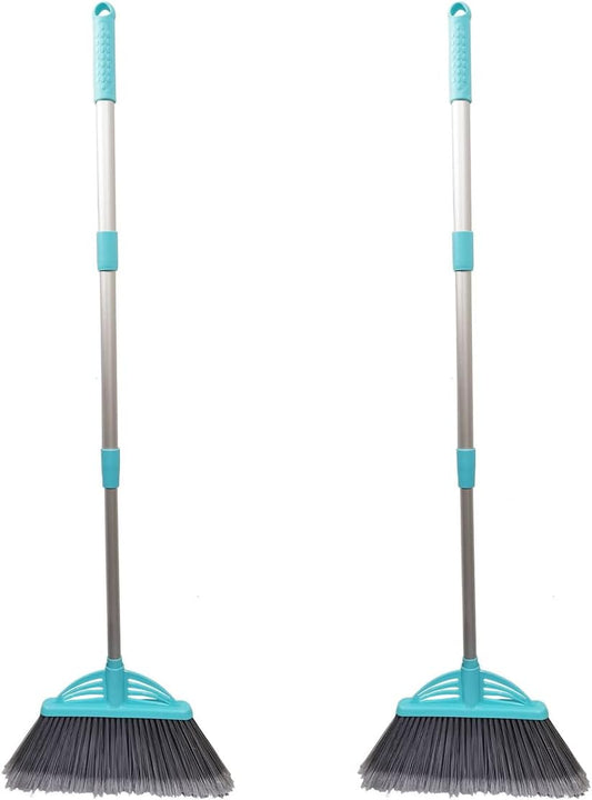 Four-Section Rod Long-Handled Broom,Heavy-Duty Broom, Angle Broom for Outdoor/Indoor（Black+Orange）