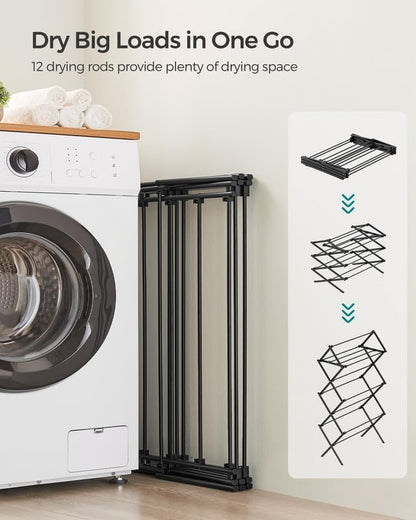 SONGMICS Foldable Clothes Drying Rack, Laundry Drying Rack, Clothes Airer, Steel Frame, 14.6 x 29.5 x 53.2 Inches, Easy Assembly, Indoor Outdoor Use, White ULLR770W01