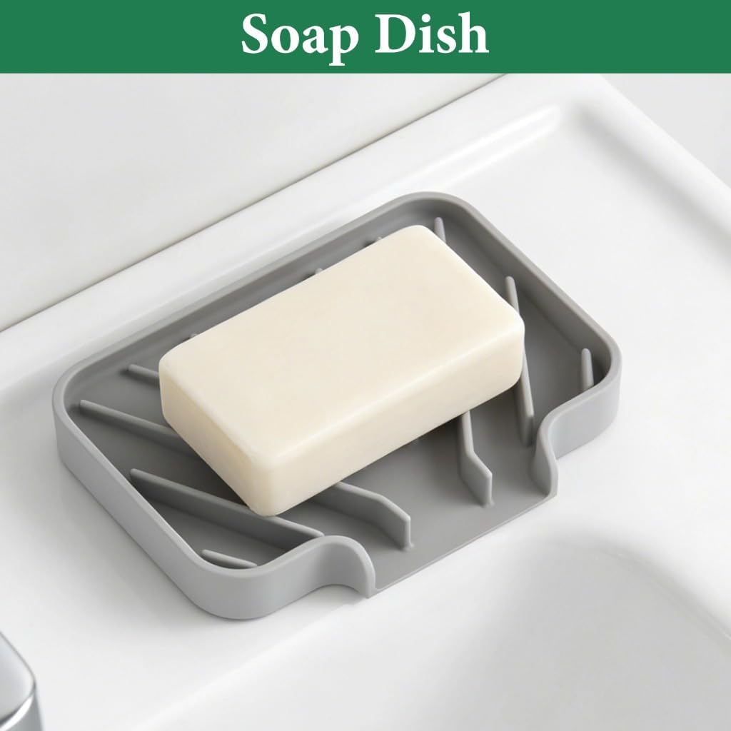 GUUKIN Sponge Holder for Kitchen Sink, Sink Caddy and Soap Tray | 10x4 inch Kitchen Sink Organizer | Compatible with Scrub Daddy, Kitchen Sink Accessories (Grey)