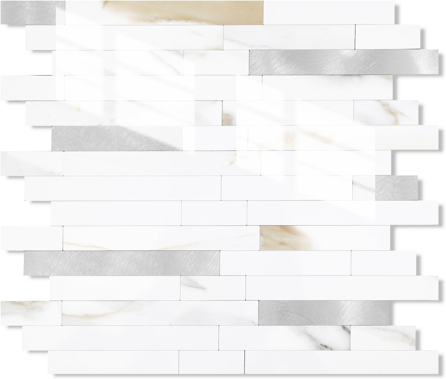 Yipscazo 2026 New Upgrade 11.34" X 11.57" Peel and Stick Backsplash, Stick on Backsplash Tiles for Kitchen, Bathroom, Fireplace (10 Sheets, Beige Rocks + Rose Gold)