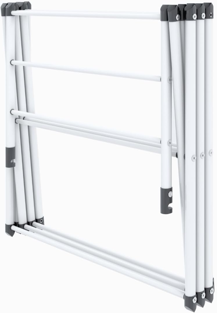 Honey-Can-Do Heavy-Duty Gullwing Clothes Drying Rack, 50 lb, White | Gullwing rack adds 46 ft of drying space with dedicated shoe bars. Sturdy metal, 50 lb capacity, folds flat.