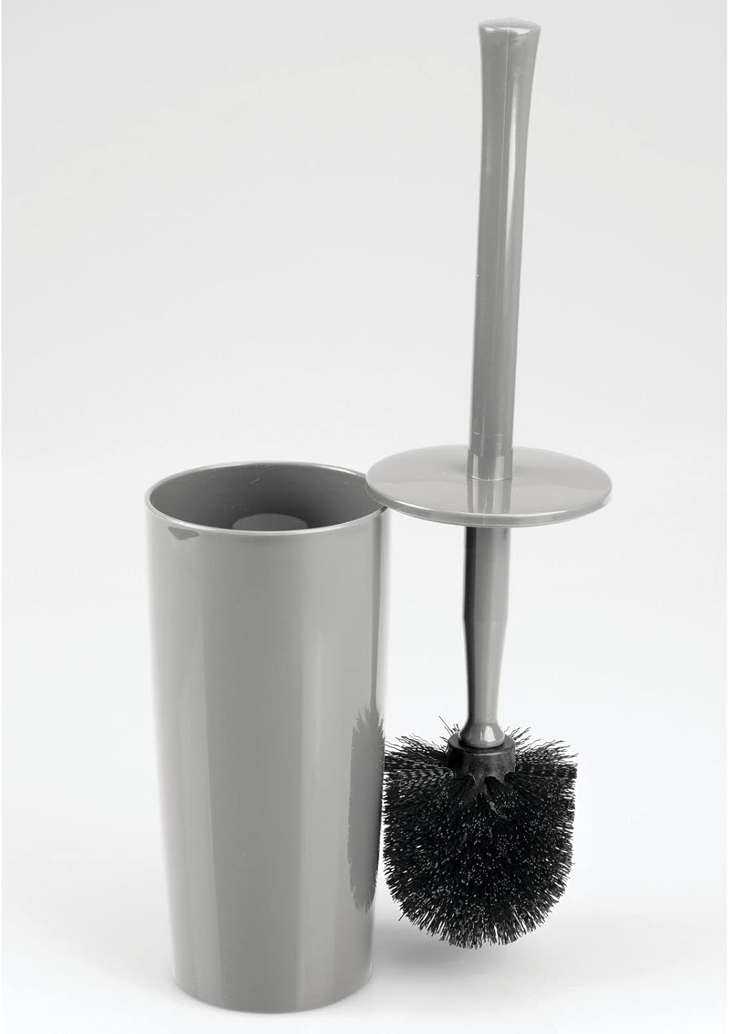mDesign Slim Plastic Toilet Bowl Brush and Holder Set, Modern Compact Storage Organizer Cleaner Scrubber for Toilet - Heavy Duty Cleaning Plunger for Bathroom, Aura Collection - Gray