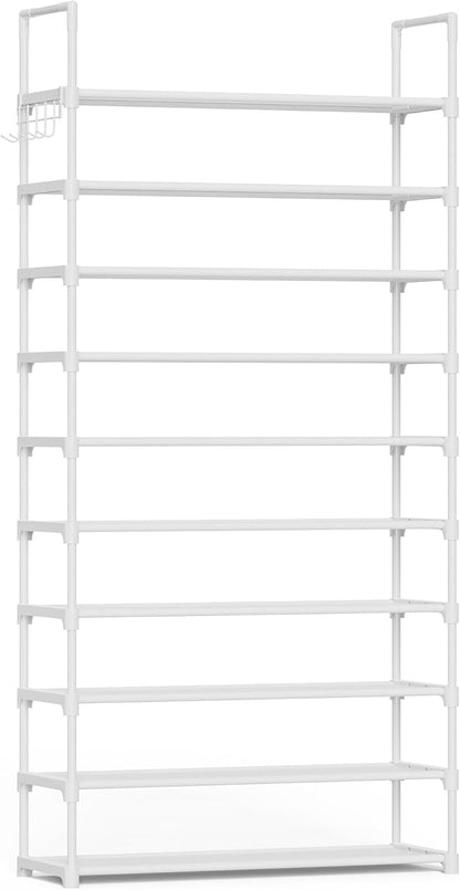 Kitsure Shoe Rack for Closet - 10-Tier Shoe Organizer with Hook Rack, Large-Capacity & Space-Saving Shoe Shelf for Entryway, Bedroom, Living Room,32.2" x 11.8" x 68.5", Black