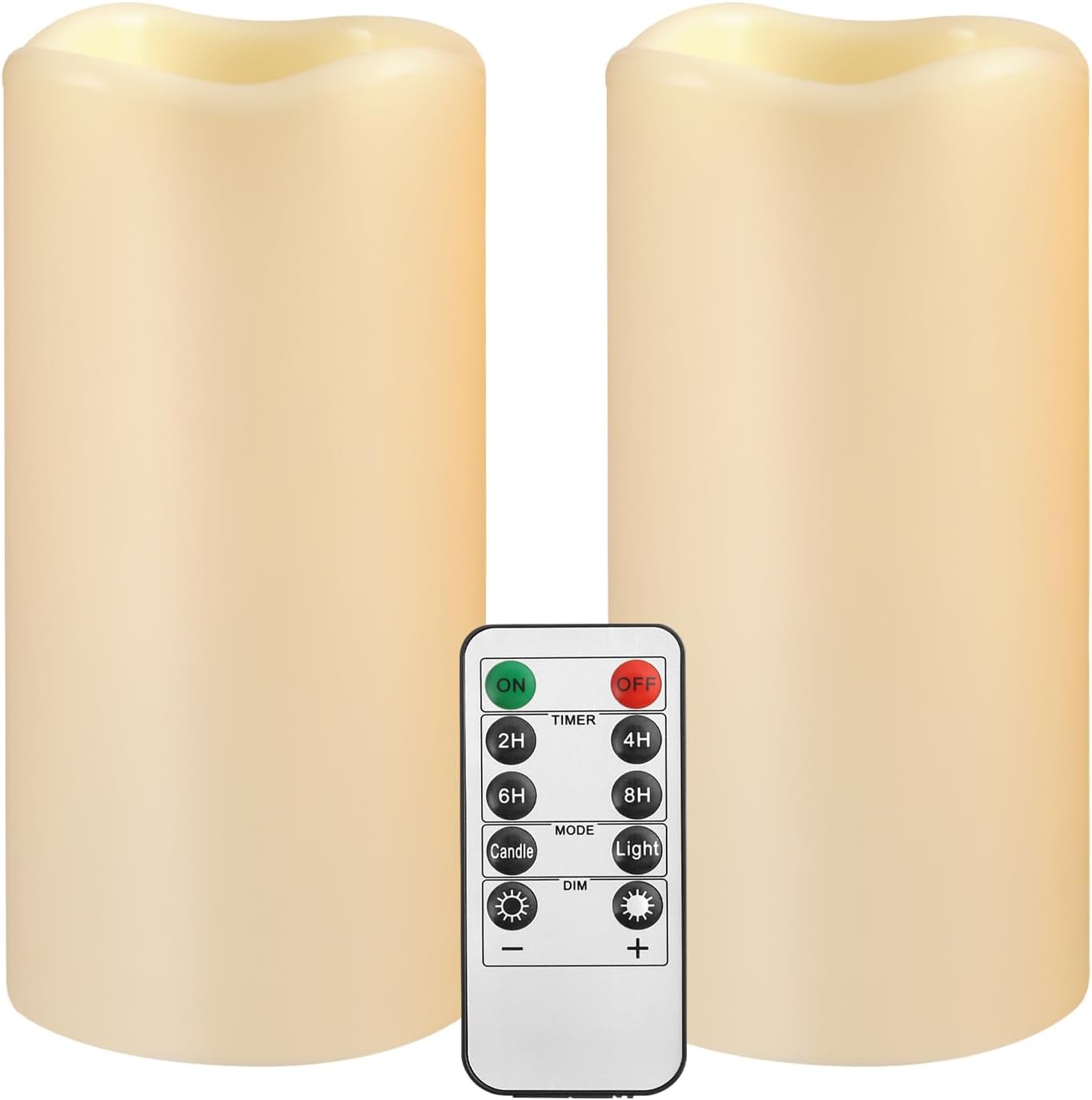 Flameless Flickering Battery Operated Candles D2.2''*H4 5" 6" 7" 8" 9" Set of 9 Ivory Real Wax Pillar LED Candles with 10-Key Remote and Cycling 24 Hours Timer (Ivory)