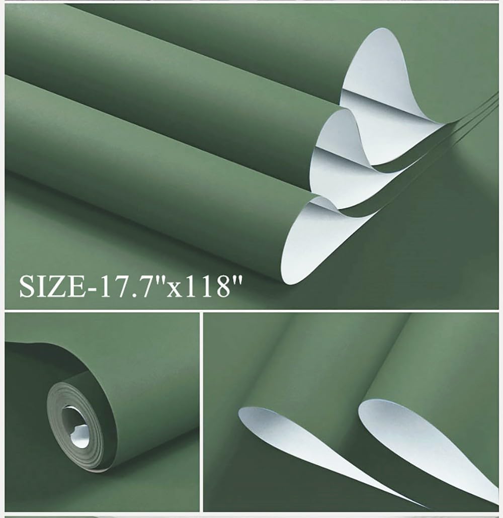 Dimoon 118''x17.7'' Green Peel and Stick Wallpaper Contact Paper Modern Self Adhesive Wall Paper Removable Renter Friendly Textured Solid Color Shelf Cabinet Vinyl Roll (118''x17.7'',Dark Green) - Colors A