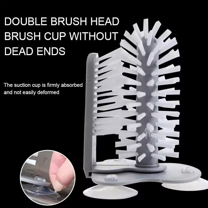 Water Bottle Cleaning Glass Washer Brush Cup Sink Washer Brush with Suction Base Bristle Brush for Beer Cup, Long Leg Cup, Red Wine Glass and More Bar Sink Brushes Cup Brush Bar Kitchen Tool