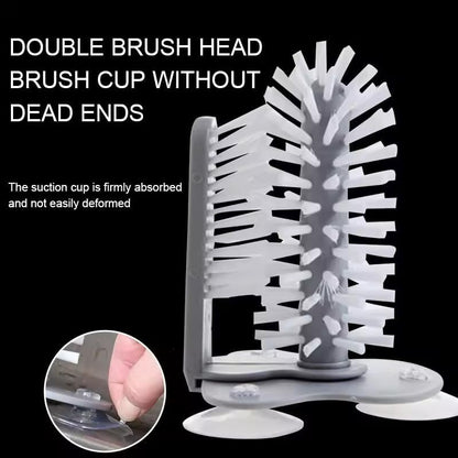 Water Bottle Cleaning Glass Washer Brush Cup Sink Washer Brush with Suction Base Bristle Brush for Beer Cup, Long Leg Cup, Red Wine Glass and More Bar Sink Brushes Cup Brush Bar Kitchen Tool