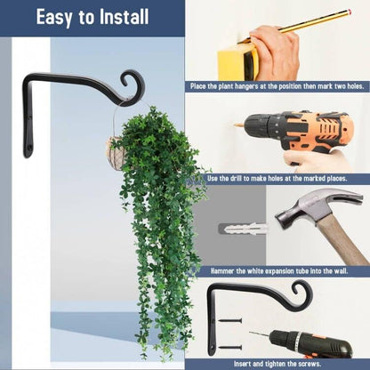 FEED GARDEN Heavy Duty Plant Hangers Outdoor Indoor, 8 Inch 2 Pack Metal Hanging Bracket Holds Up to 44 lbs, Wall Brackets for Hanging Baskets, Bird Feeders,Wind Chime& Lanterns, Black
