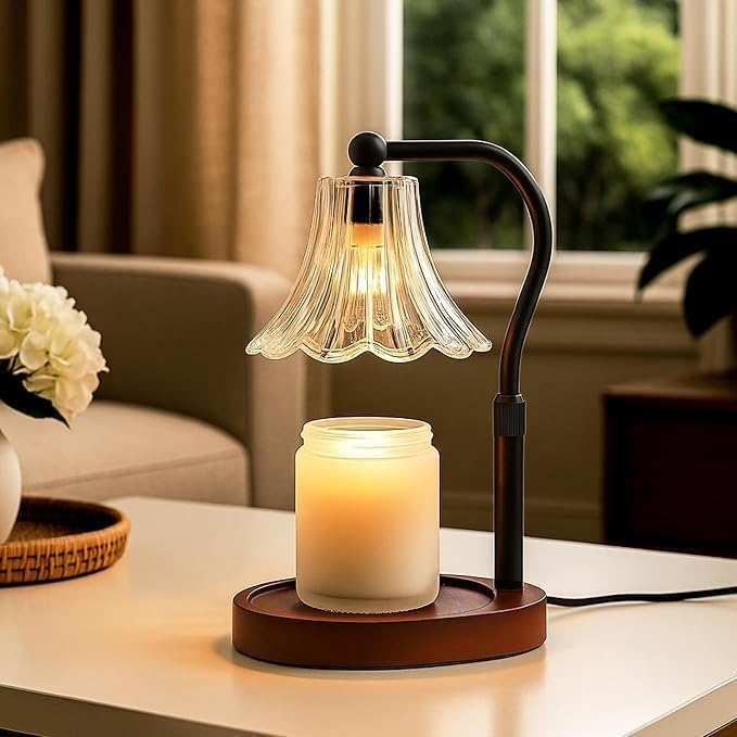 Candle Warmer Lamp – Dimmable Candle Lamp with Timer, Adjustable Height for Jar Candles (Oak)