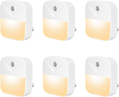 6 Pack Night Light Plug in, White LED Nightlights with Smart Dusk to Dawn Sensor, Plug into Wall Nightlights Suitable for Bedroom, Bathroom, Hallway, Kitchen, Stairs, Kids, Adults