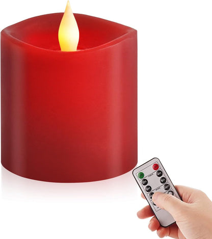 3x3 Flickering Flameless Candles Set of 2, 2AA Battery Life 600 Hours Battery Candles Flickering with Timer,3 inch Flameless Candles with Remote for Indoor/Outdoor, Ivory