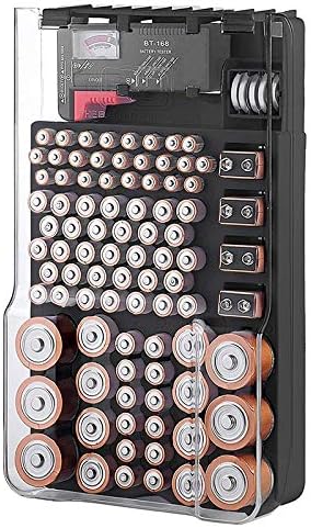 The Battery Storage Case,Organizer with Hinged Clear Cover, with Battery Tester, Holds 93 Batteries Various Sizes, Black, 500036371A2