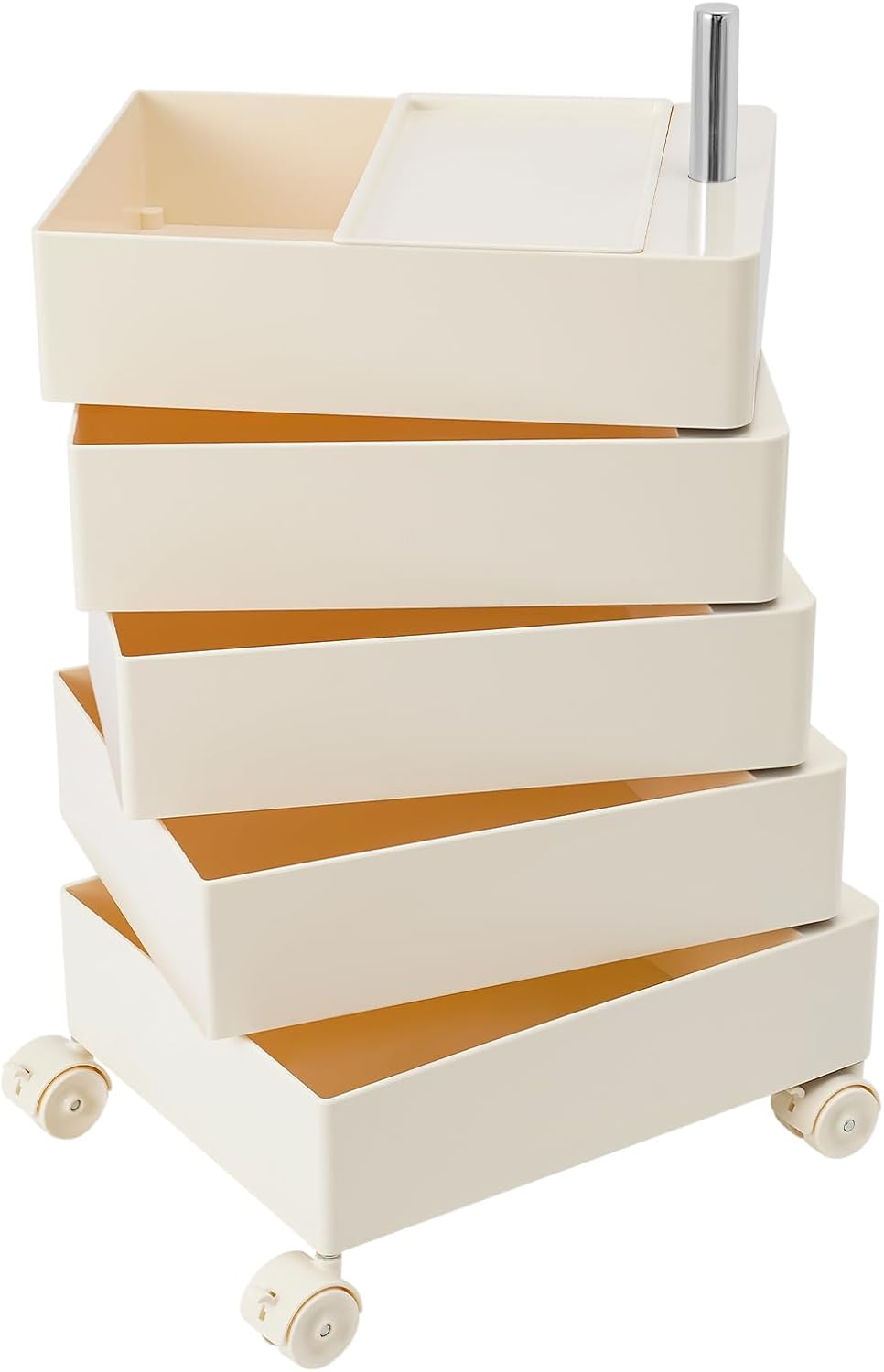 TFCFL 5 Tier Rolling Storage Cart, 360° Rotating Sofa Side Cabinet, Storage Cabinet Bedside Table for Bathroom Kitchen, Movable Narrow Cabinet with Wheels for Living Rooms, Kitchens, Offices (White)