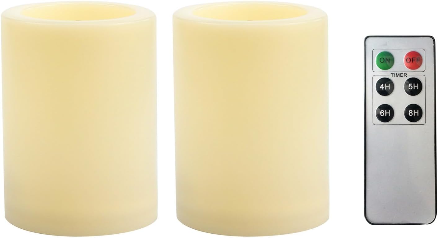 CANDLE CHOICE Waterproof Outdoor Battery Operated Flameless Candles with Remote Timer Plastic Flickering Fake Electric LED Pillars for Lantern Garden Wedding Christmas Decorations 3x4 Inches 3 PCS