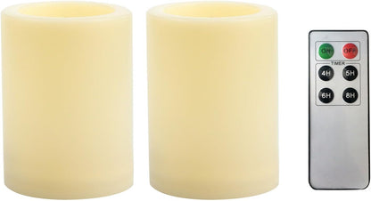 CANDLE CHOICE Waterproof Outdoor Battery Operated Flameless Candles with Remote Timer Plastic Flickering Fake Electric LED Pillars for Lantern Garden Wedding Christmas Decorations 3x4 Inches 3 PCS