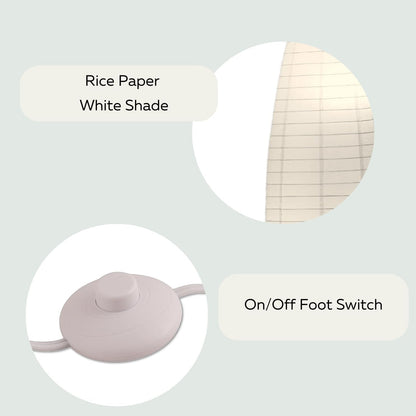 LIGHTACCENTS 50” Rice Paper Standing Lamp – Modern Japanese Floor Lamp with Chrome Base, White Shade, Foot Pedal Switch – Floor Lamps for Living Room, Bedroom, or Meditation Space