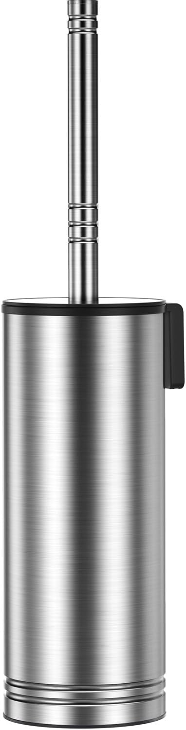 HAMITOR Toilet Brush and Holder Set: 304 Stainless Steel Heavy Duty Bowl Cleaner Brush - Deep Cleaning Under Rim Curved Bristle - Space Saving Wall-Mounted for Home RV Bathroom Accessories Silver