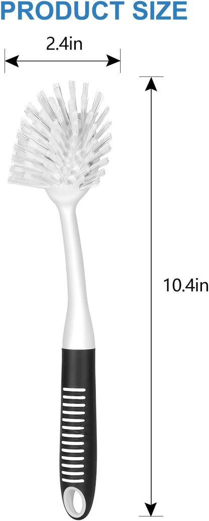 SetSail Dish Brush with Handle, 2 Pack Stiff Bristles Dish Scrubber with Built-in Scraper Dish Scrub Brushes for Cleaning Dishes, Pots and Pans, Kitchen Sink