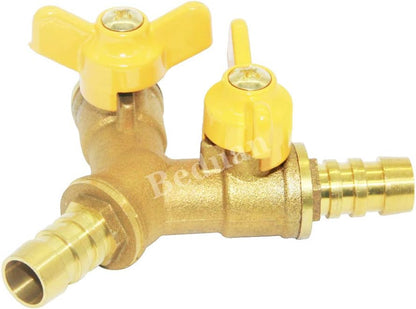 Beduan 3 Way Shut Off Ball Valve, 3/8" Hose Barb 2 Switch Brass Y Shaped Valve