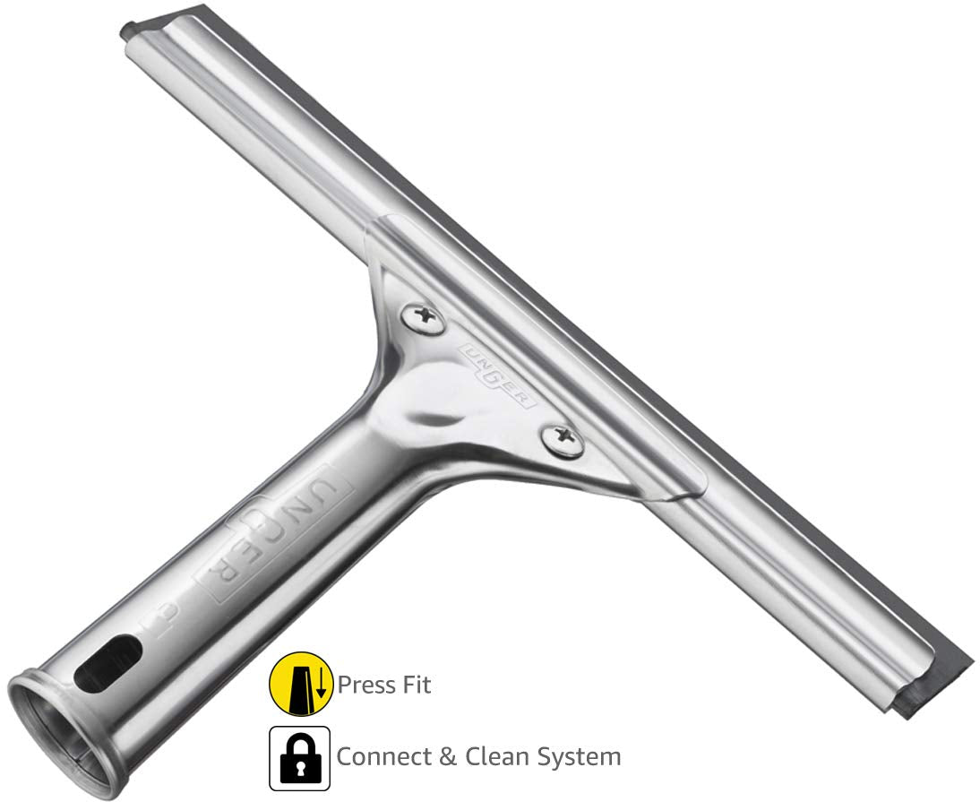 Unger Professional Stainless Steel Heavy-Duty Squeegee, 12", Silver