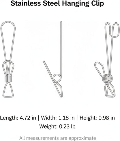 Stainless Steel Hanging Clips for Wet Laundry - Space Saving Hook & Clip Hanger for Bathroom Shower Rods, Towel Bars & Closet Organization
