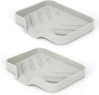 2 Pack Silicone Soap Dish, Self Draining Soap Dish, Non Slip Bar Soap and Sponge Holder for Bathroom Kitchen Sink Counter Organizer Easy to Clean Soap Tray Waterfall Soap Saver