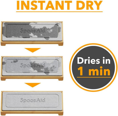 SpaceAid DryingNeat Sink Organizer, Instant Dry Sink Caddy Organizers, Kitchen Sponge Soap Holder Dispenser, Countertop Fast Drying Counter Tray Rack (Bamboo Rack, Black)