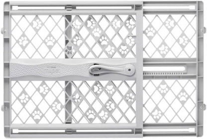 MYPET Paws Portable Pet Gate: 26-40" Wide Expandable, Pressure Mounted No Tools Needed, Durable Dog Gate for Doorways, Made in USA, 23" Tall, Fieldstone Gray