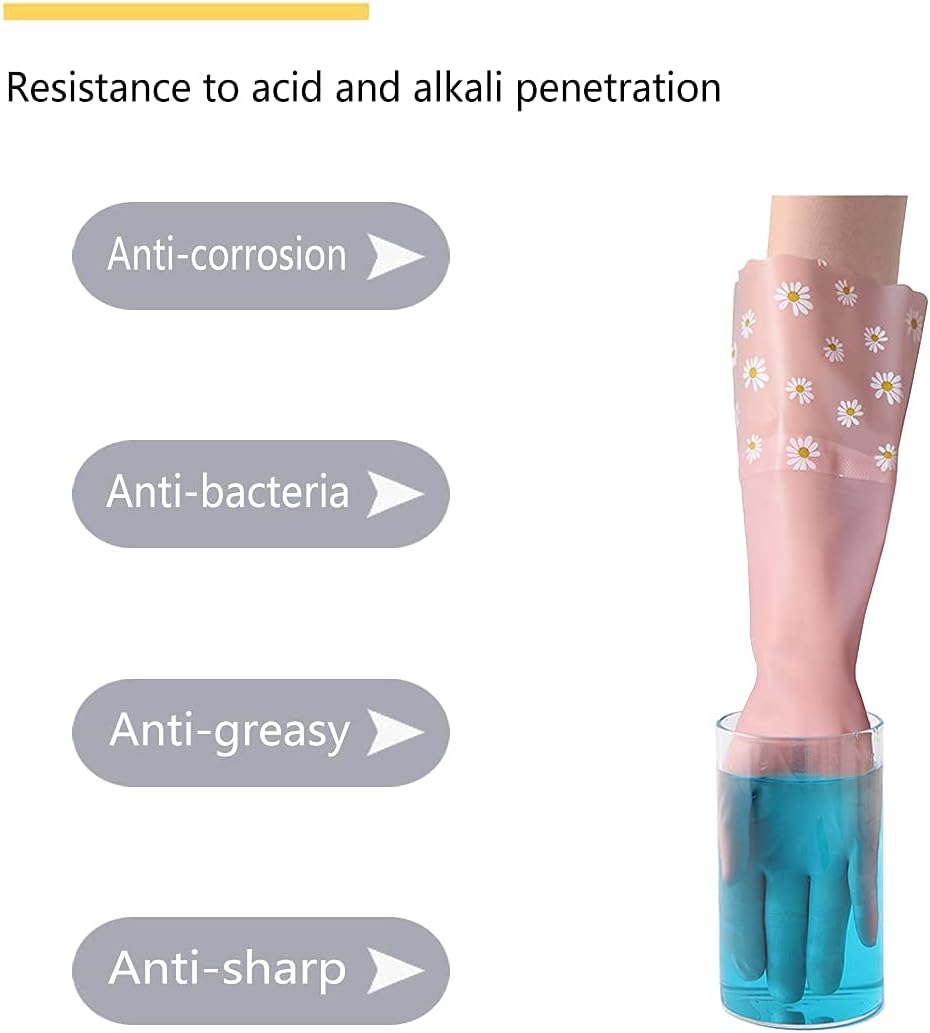 KAQ Dishwashing Gloves - 3 Pairs Reusable Non-Slip Rubber Kitchen Gardening Household Gloves
