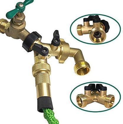 HQMPC Garden Hose Y Valve Splitter Brass Hose Splitter With Stainless Steel Long Handle Brass Garden Hose Adapter 2 Way Y Valve 3/4" GHT Thread 2pcs